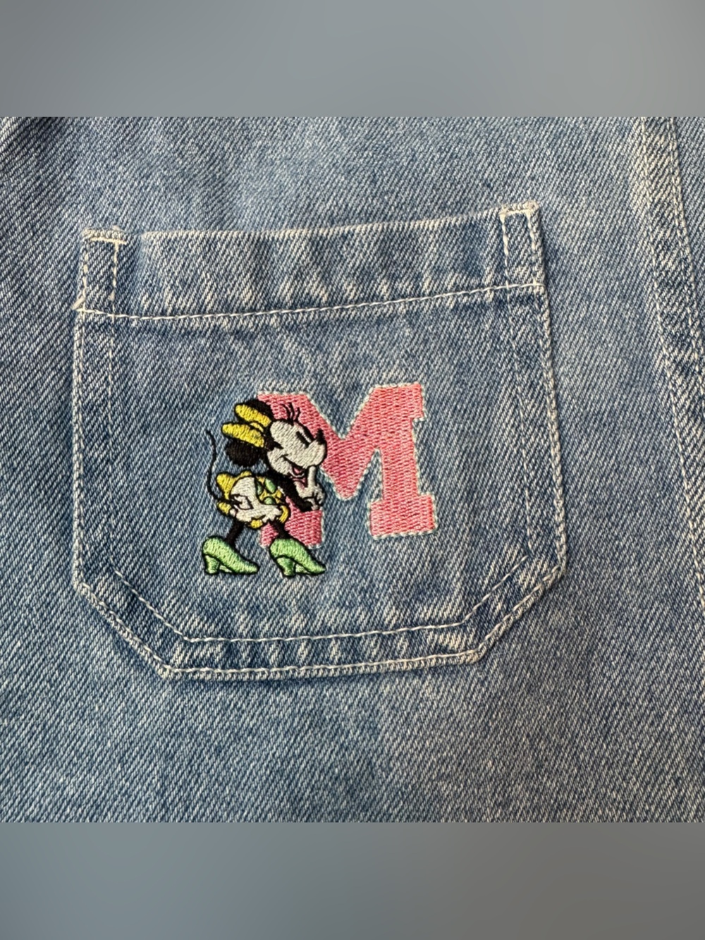 Vintage Disney Denim Overall Dress Minnie & Mickey Pocket Embroidery Size 4 - Picture 4 of 8